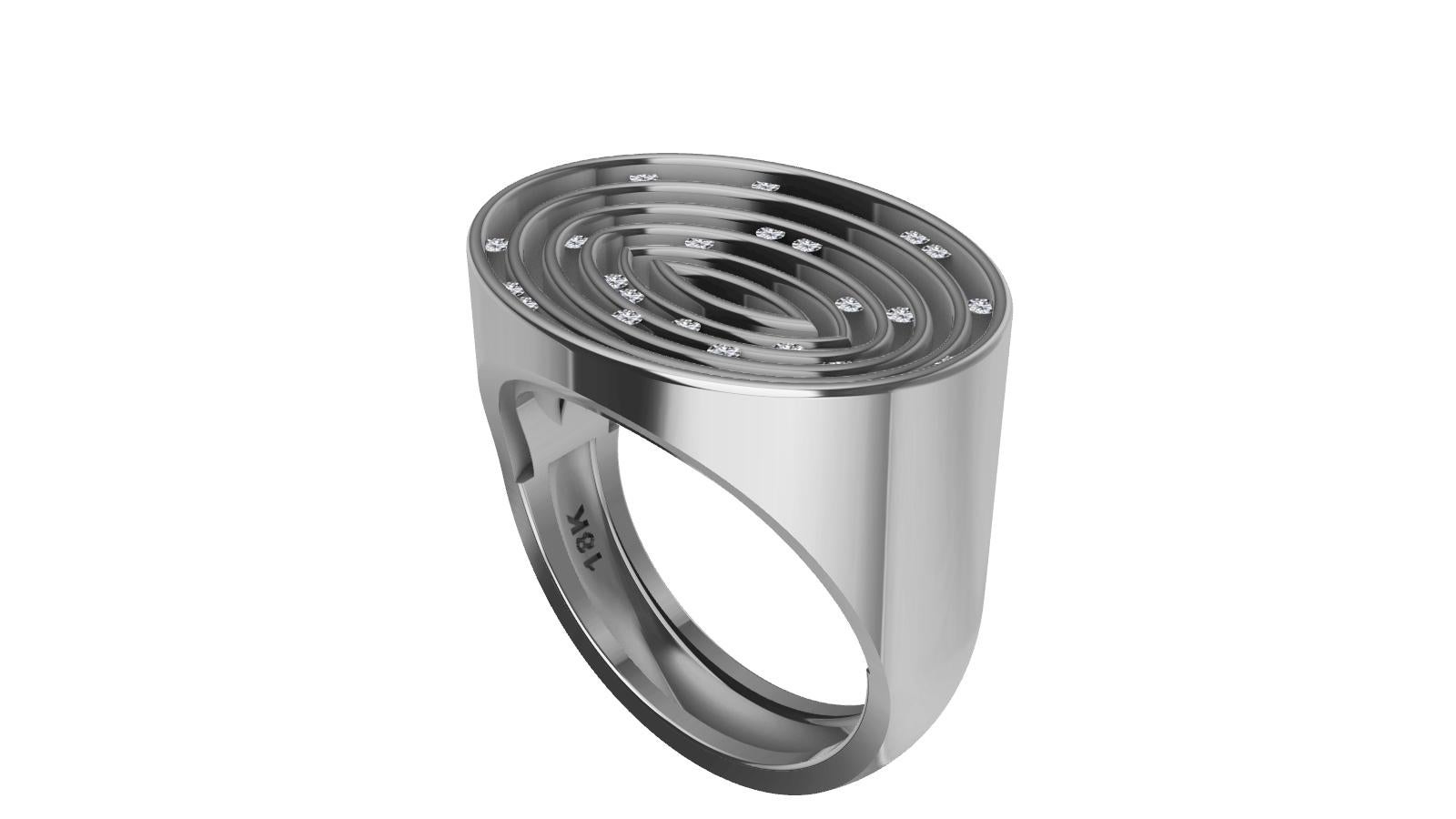 For Sale:  Platinum Concave Diamonds Oval Sculpture Ring 6