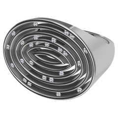 Platinum Concave Diamonds Oval Sculpture Ring