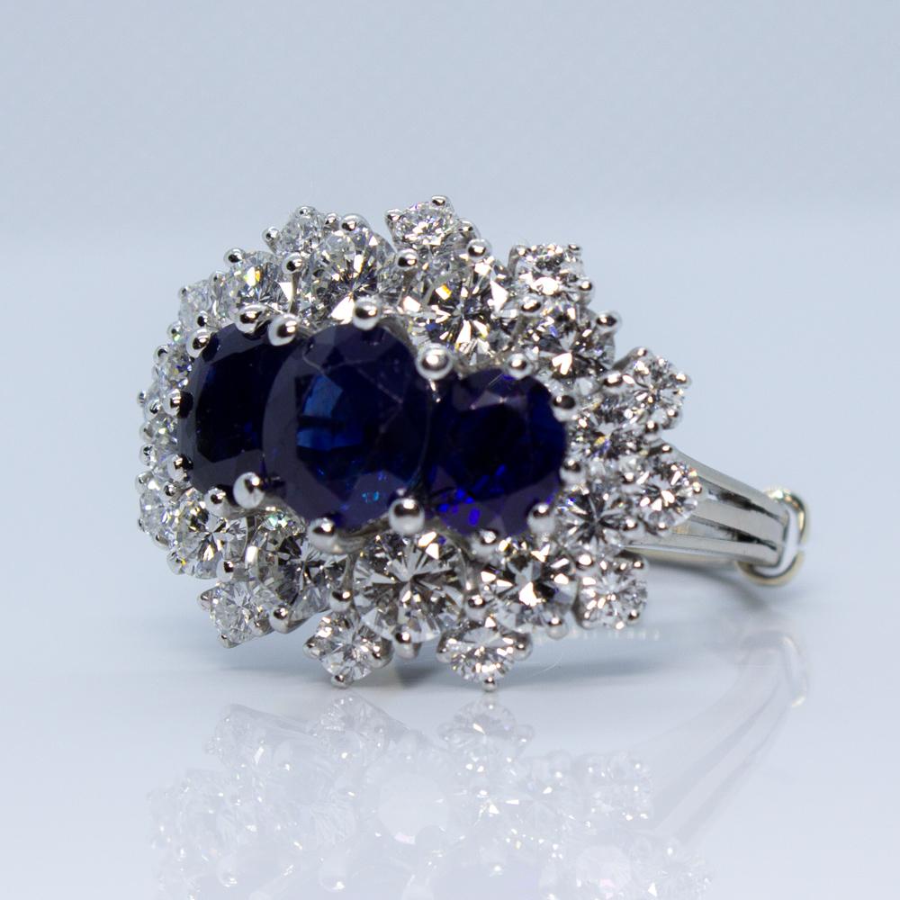 Oval Cut Platinum Contemporary Handmade Diamond and Sapphire Ring