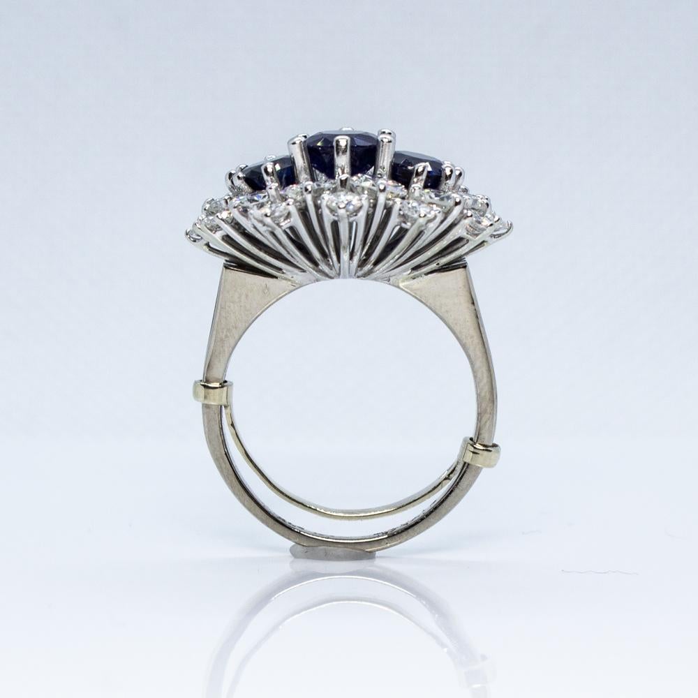 Platinum Contemporary Handmade Diamond and Sapphire Ring In Excellent Condition In Miami, FL