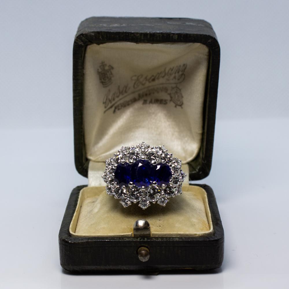 Women's or Men's Platinum Contemporary Handmade Diamond and Sapphire Ring