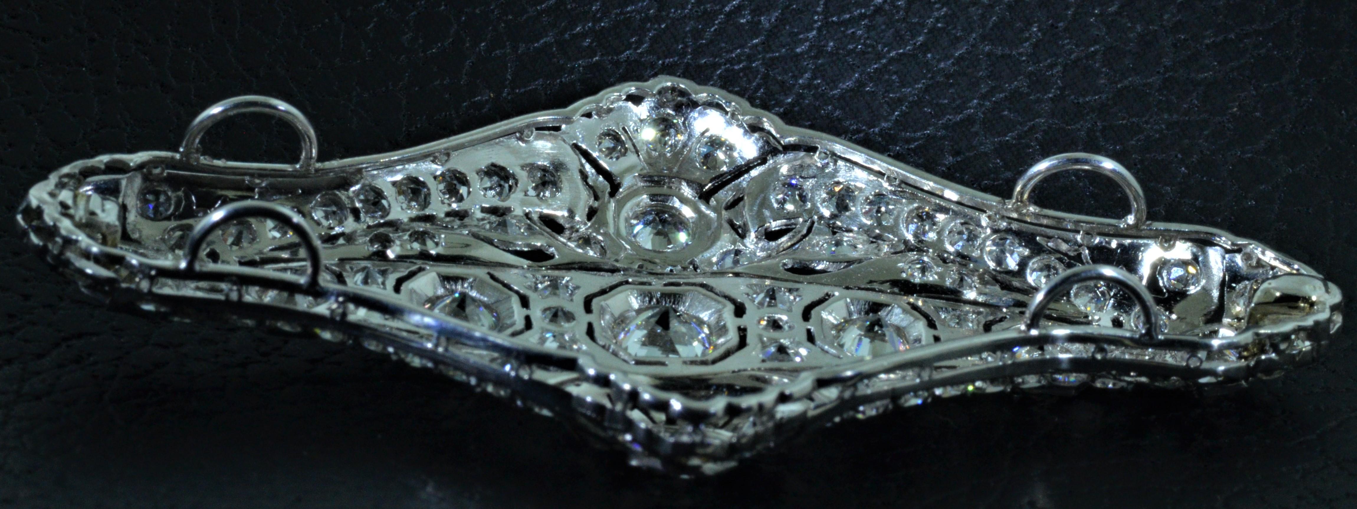 Edwardian Platinum Converted Brooch Filigree Pendant with 5.30 Carat of Diamonds For Sale