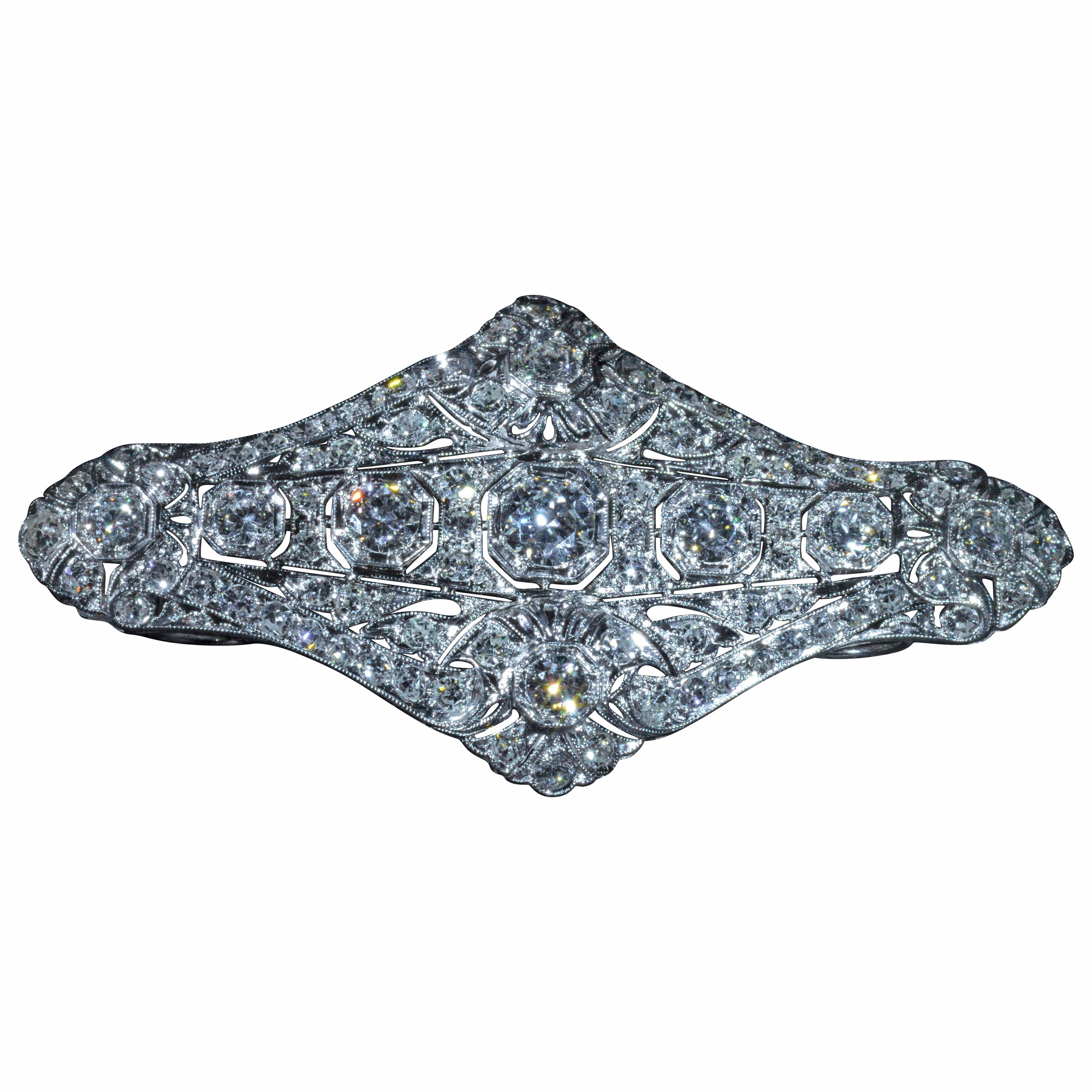 Platinum Converted Brooch Filigree Pendant with 5.30 Carat of Diamonds For Sale