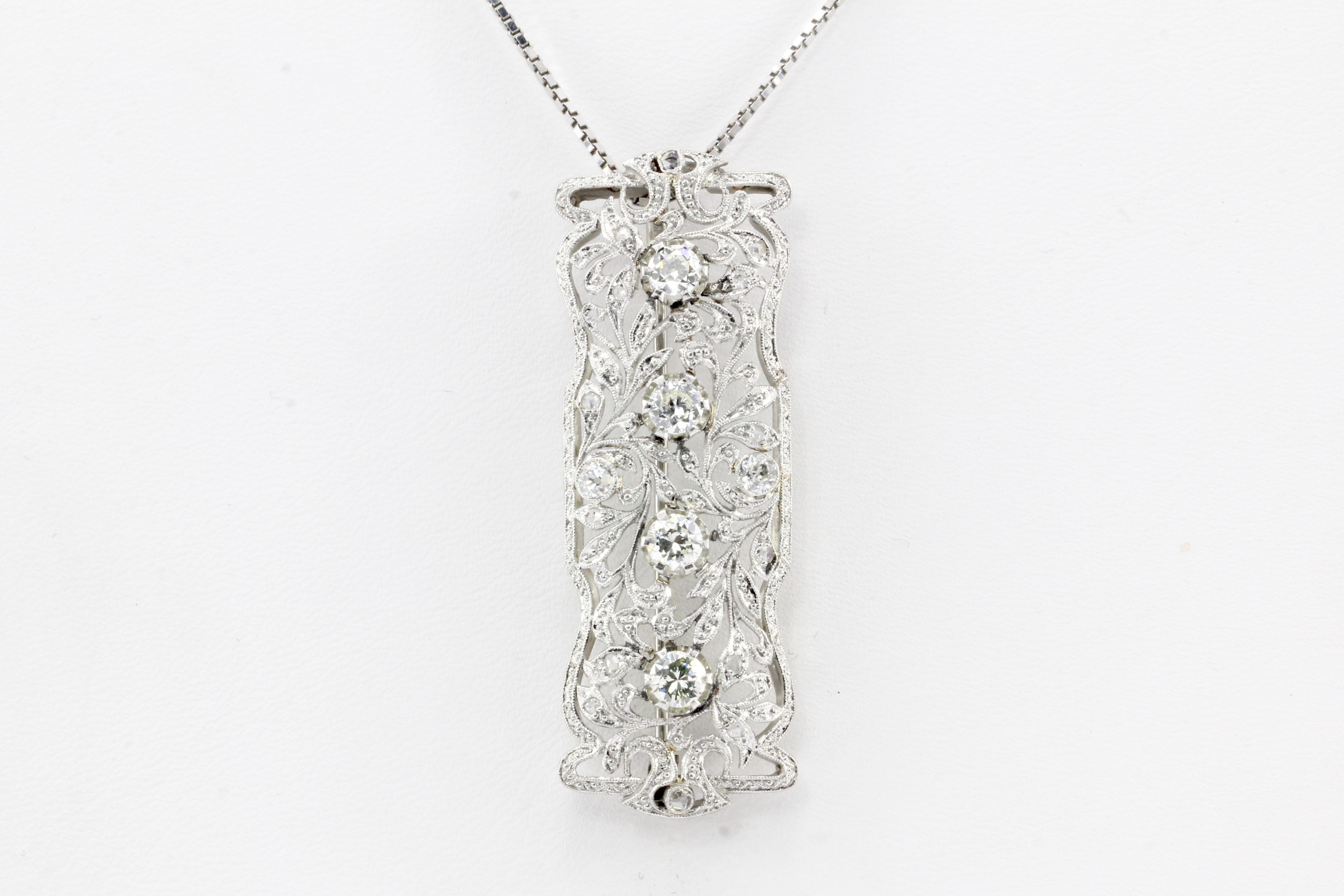 Art Deco Platinum Convertible Diamond Brooch Pendant, circa 1920s