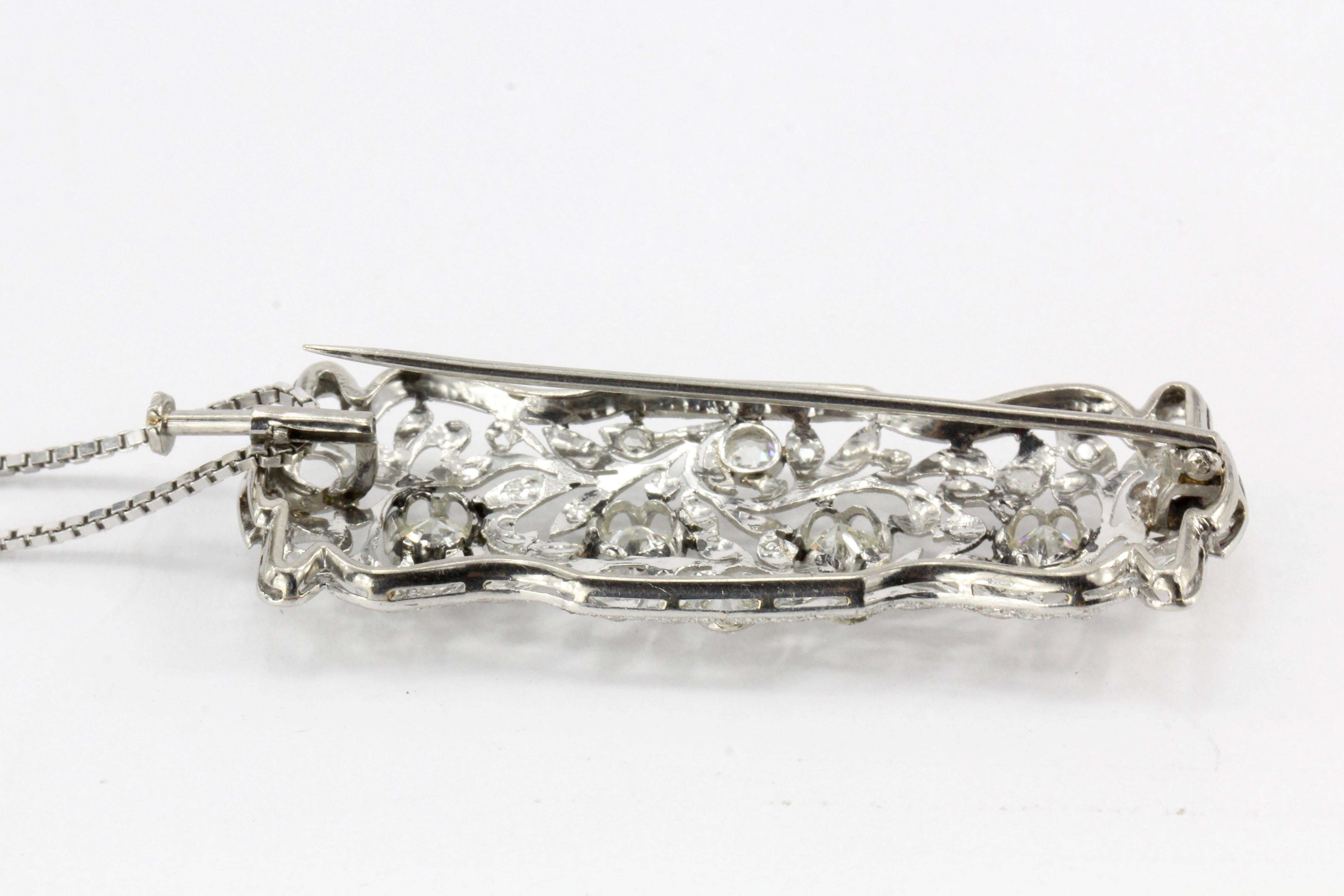 Platinum Convertible Diamond Brooch Pendant, circa 1920s 3