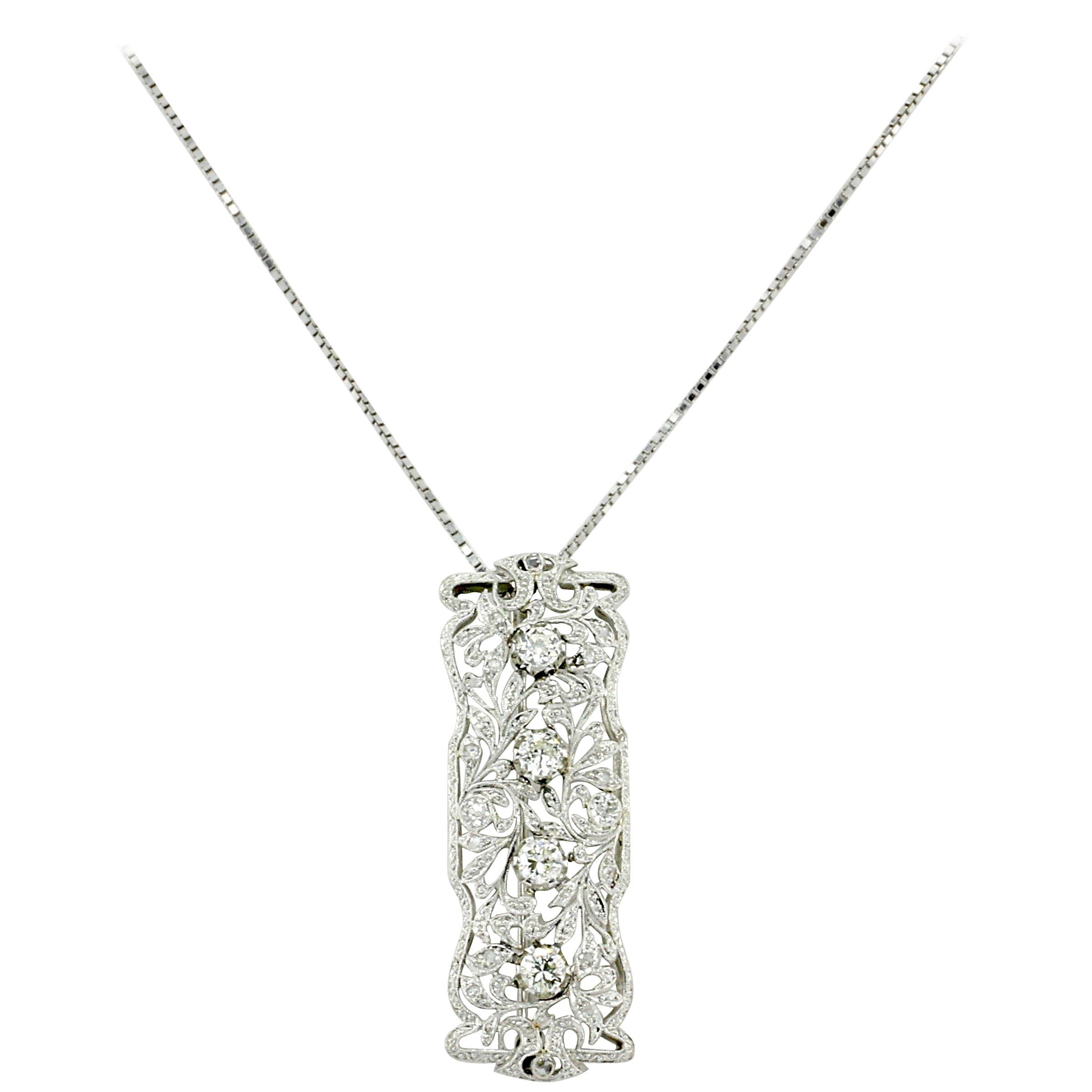 Platinum Convertible Diamond Brooch Pendant, circa 1920s
