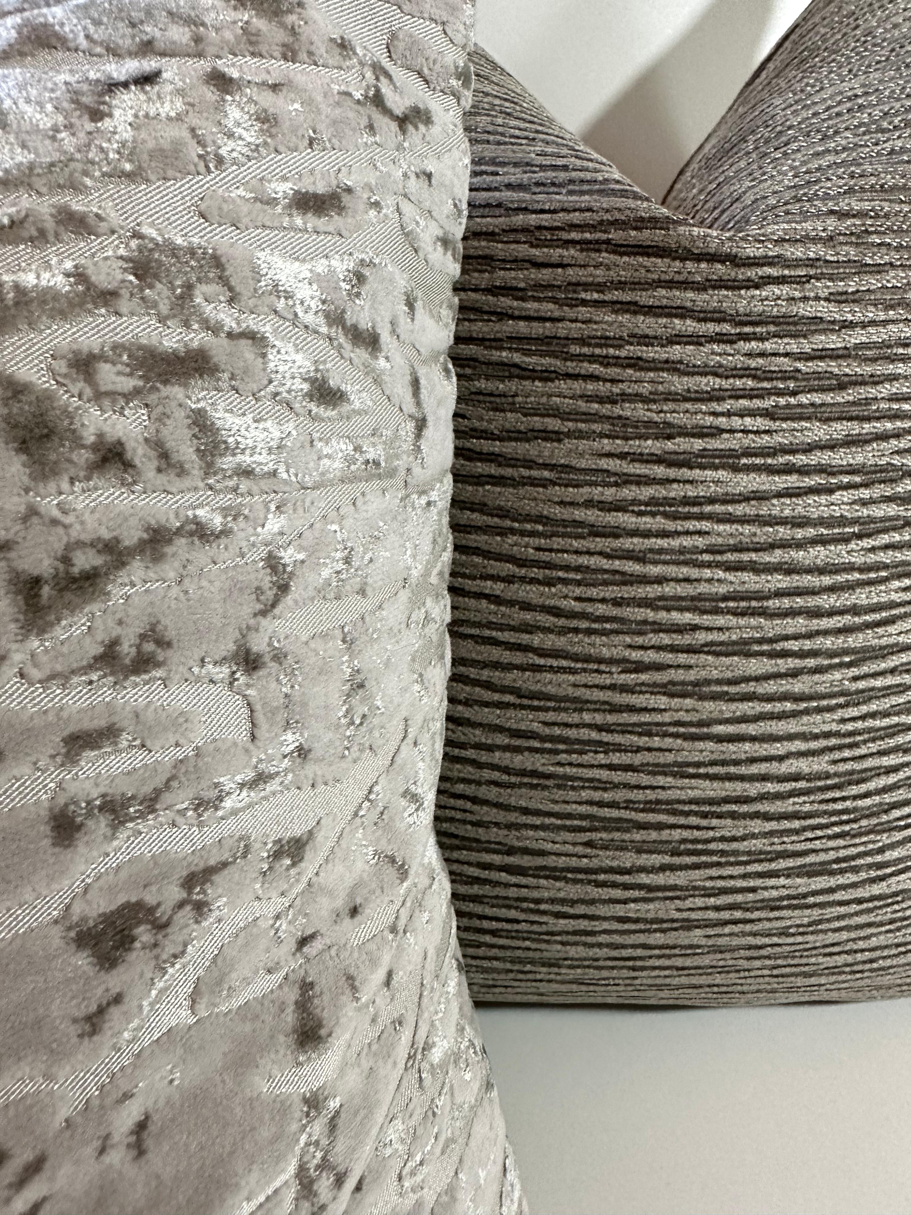 Platinum/silver throw pillow in textured velvets- Platinum Coral- by Mar de Doce In New Condition For Sale In Dallas, TX