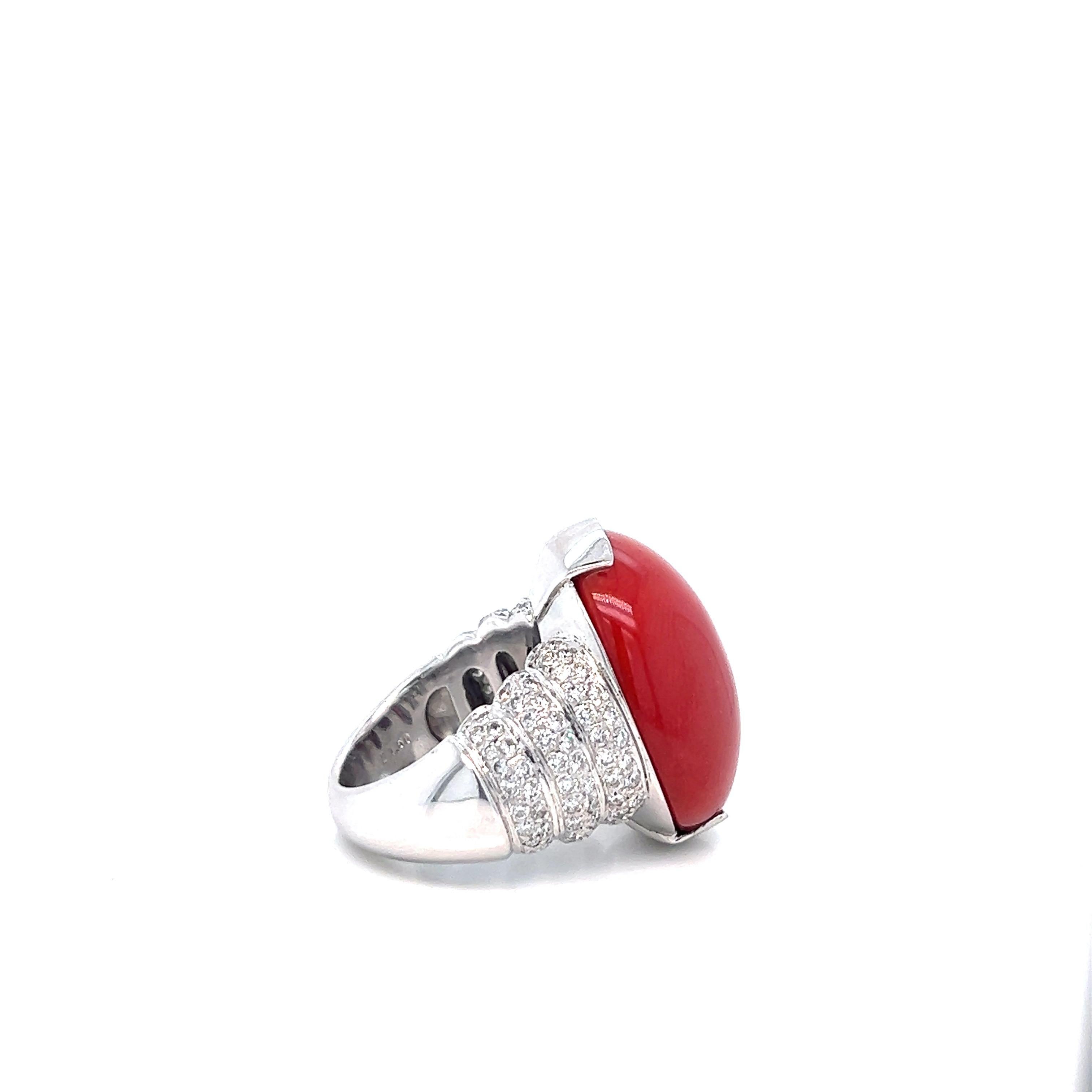 Round Cut Platinum Coral Diamond Ring For Sale