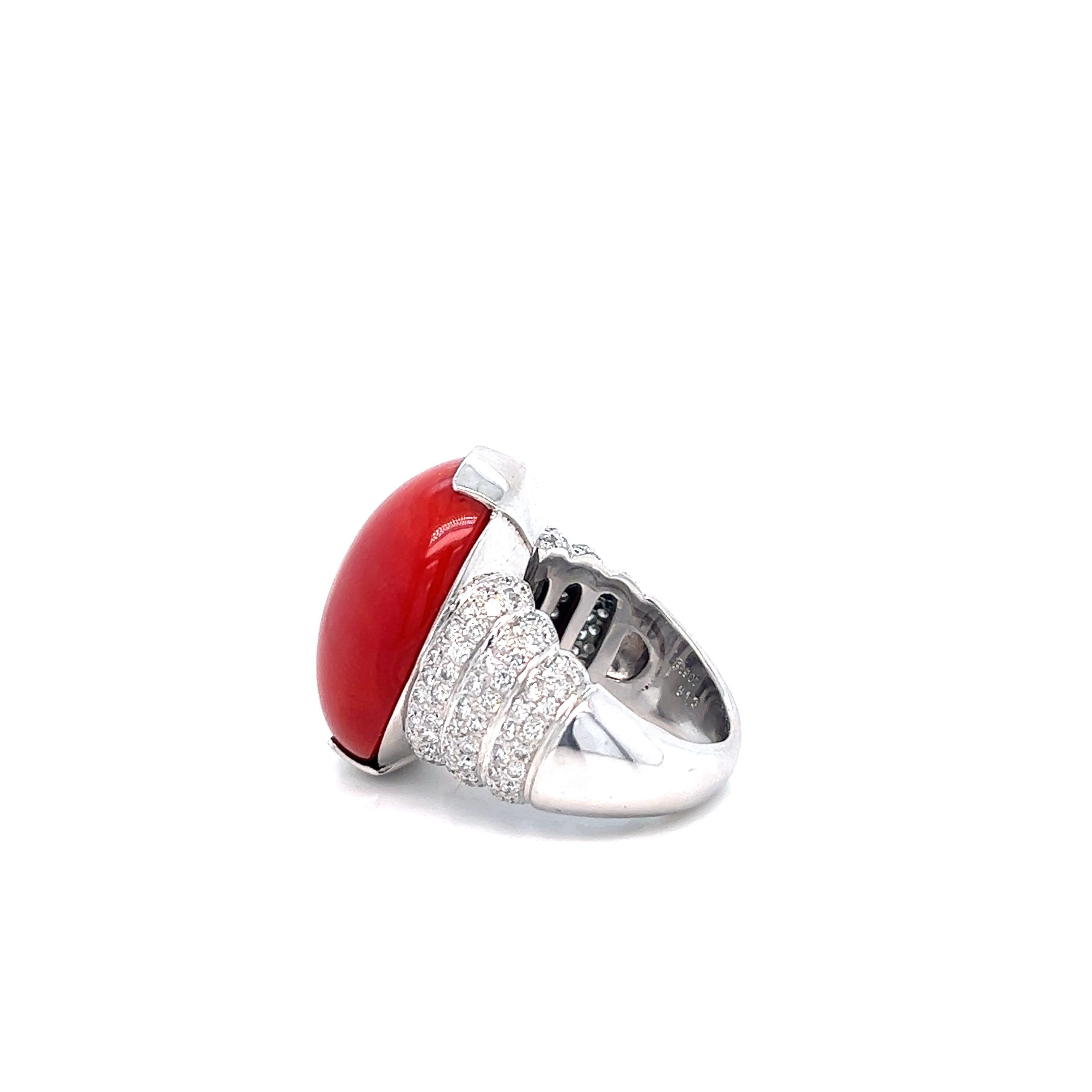 Platinum Coral Diamond Ring For Sale 2
