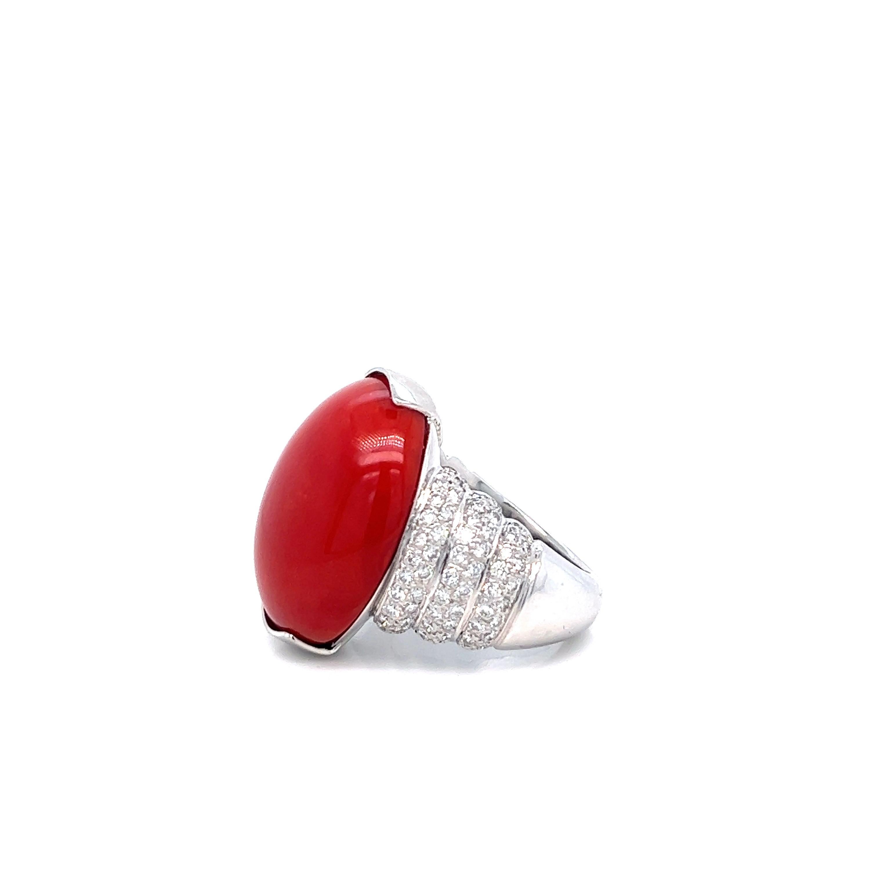 Platinum Coral Diamond Ring For Sale 3