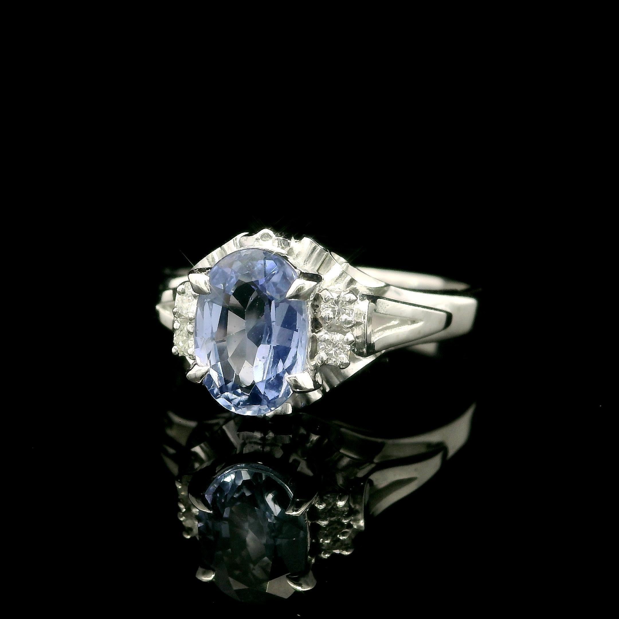 Platin Kornblumenblauer Saphir & Diamant Solitär Cocktail Ring im Angebot 6