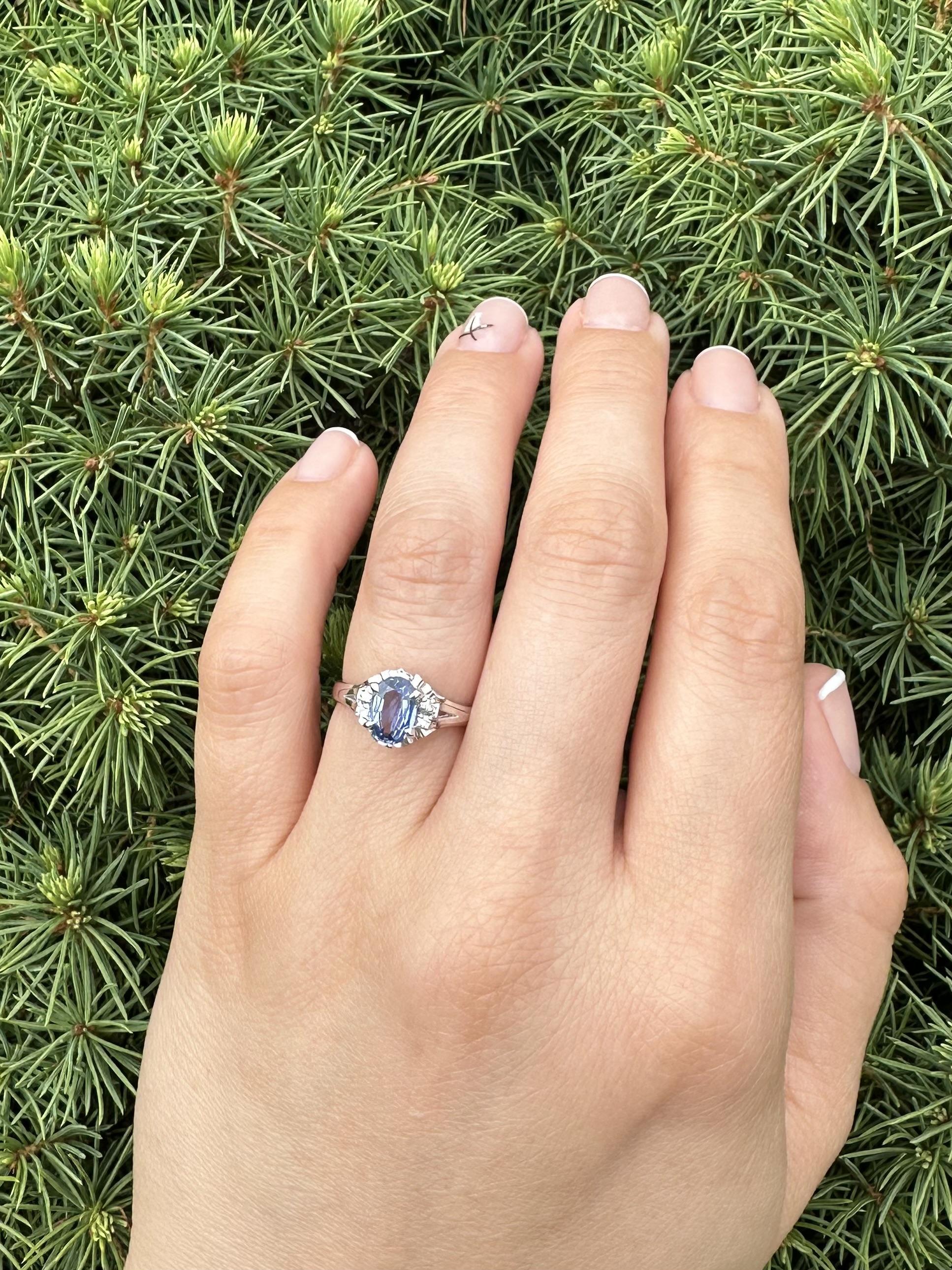 Platin Kornblumenblauer Saphir & Diamant Solitär Cocktail Ring im Angebot 8