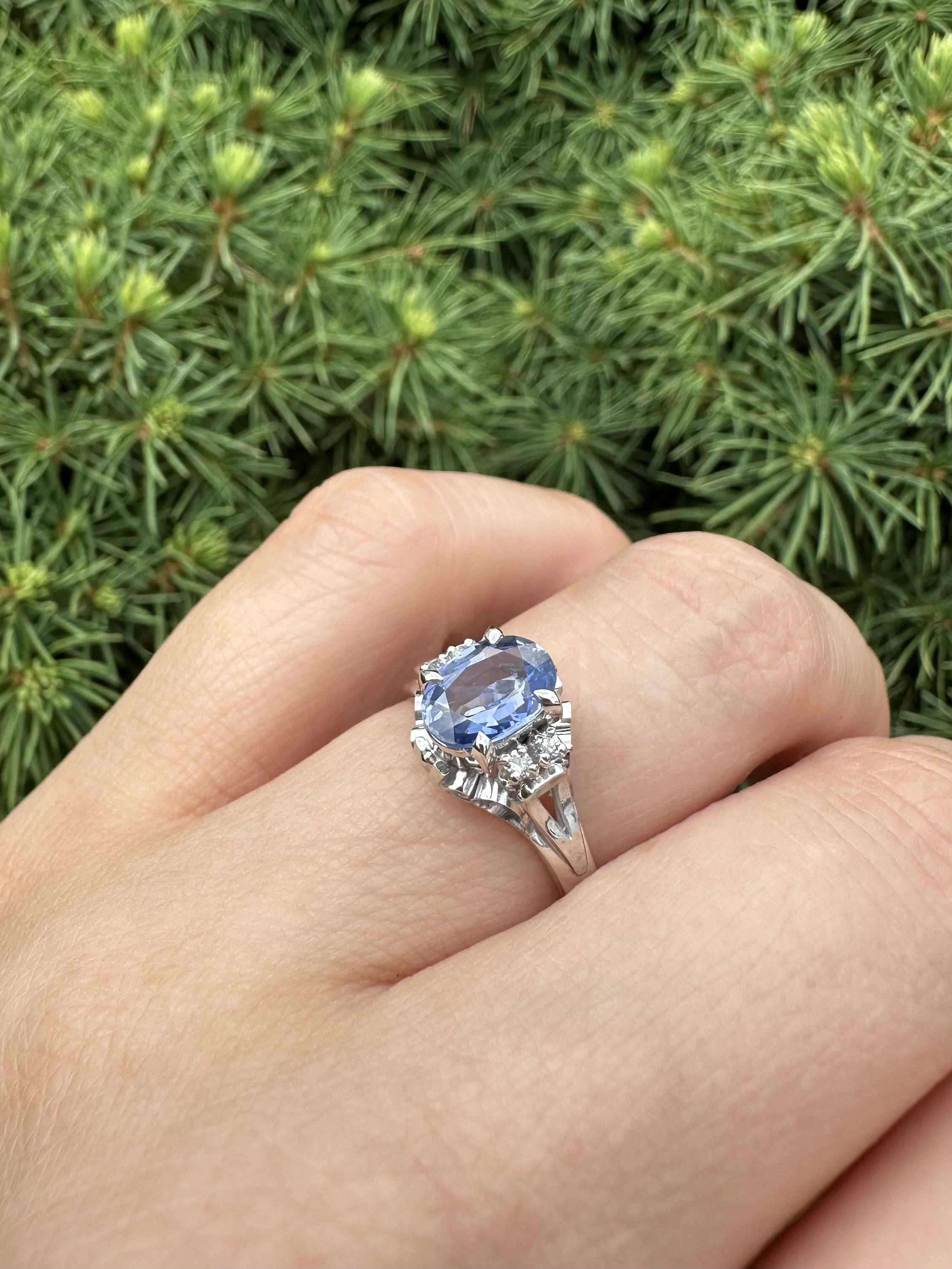Platin Kornblumenblauer Saphir & Diamant Solitär Cocktail Ring im Angebot 9