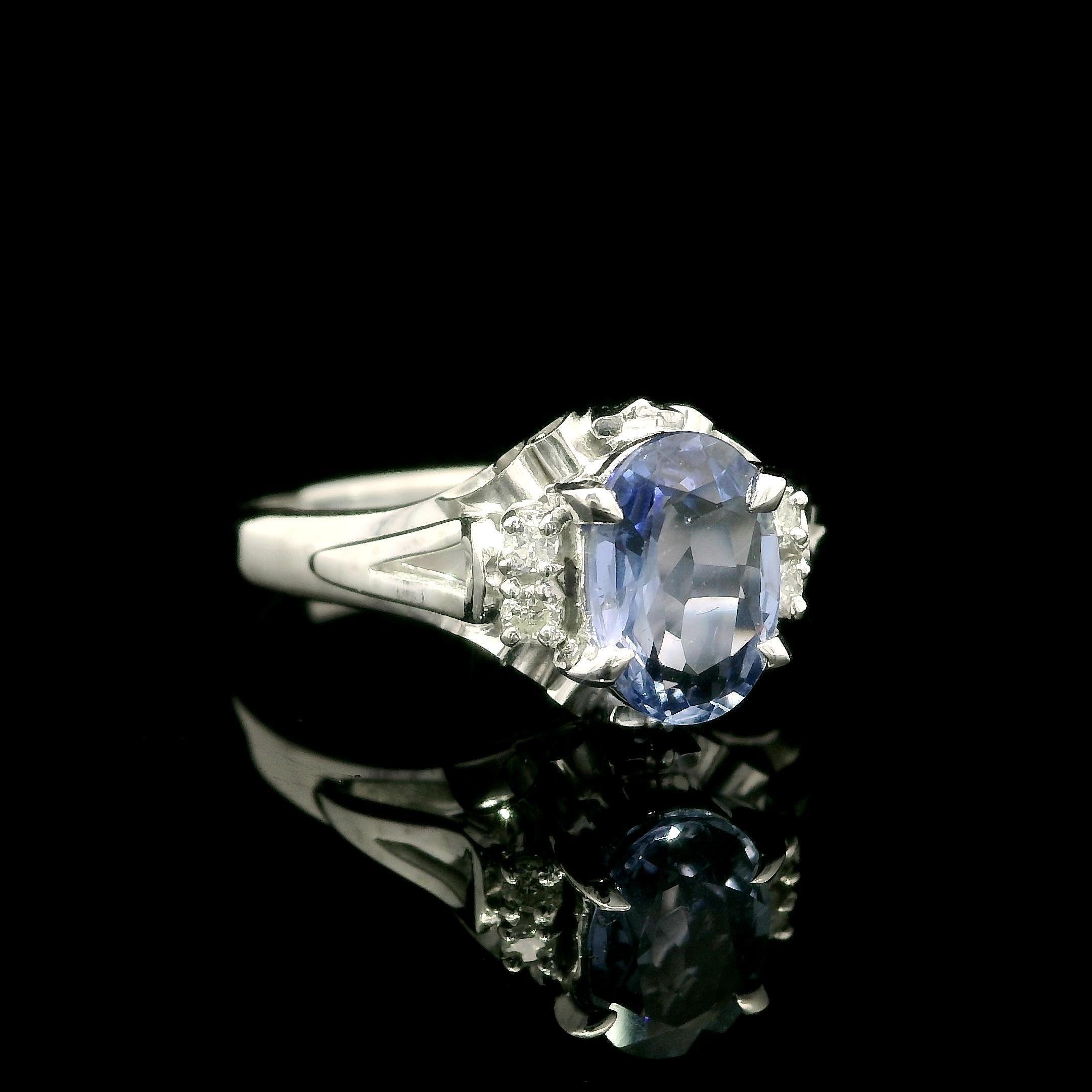 Platin Kornblumenblauer Saphir & Diamant Solitär Cocktail Ring Damen im Angebot