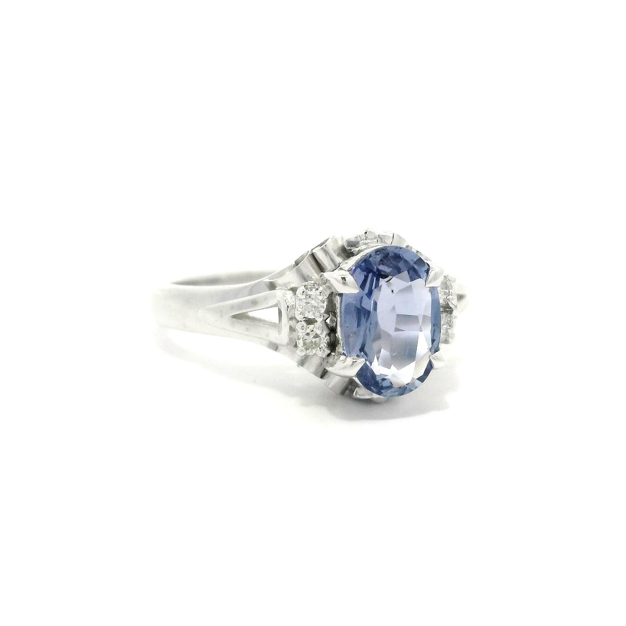 Platin Kornblumenblauer Saphir & Diamant Solitär Cocktail Ring im Angebot 2
