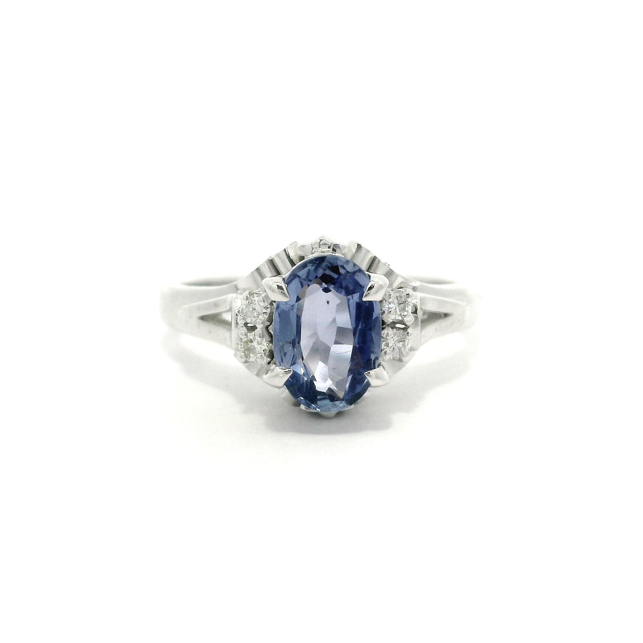 Platinum Cornflower Blue Sapphire & Diamond Solitaire Cocktail Ring