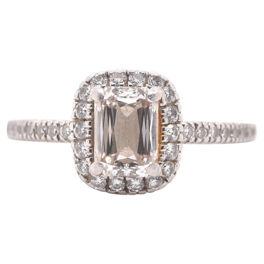 Step Cut Diamond Platinum Engagement Ring at 1stDibs