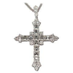 Platinum Cross Necklace with Asscher and Round Brilliant Cut Diamonds, 5.20ct