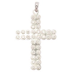 Platinum Cross Pendant with Diamonds, Italy Vintage