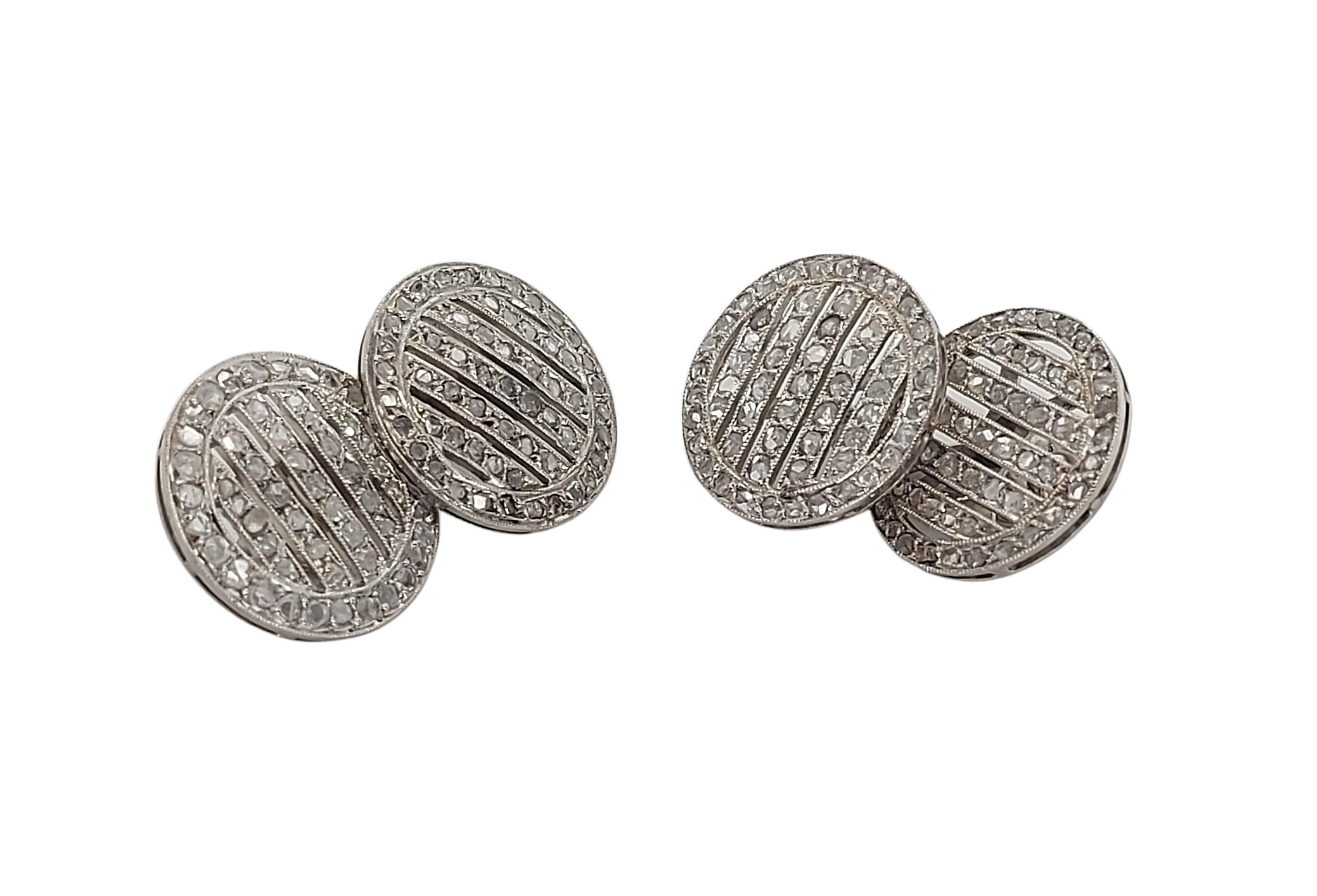 Manschettenknöpfe aus Platin mit Diamanten im Rosenschliff im Zustand „Hervorragend“ im Angebot in Antwerp, BE