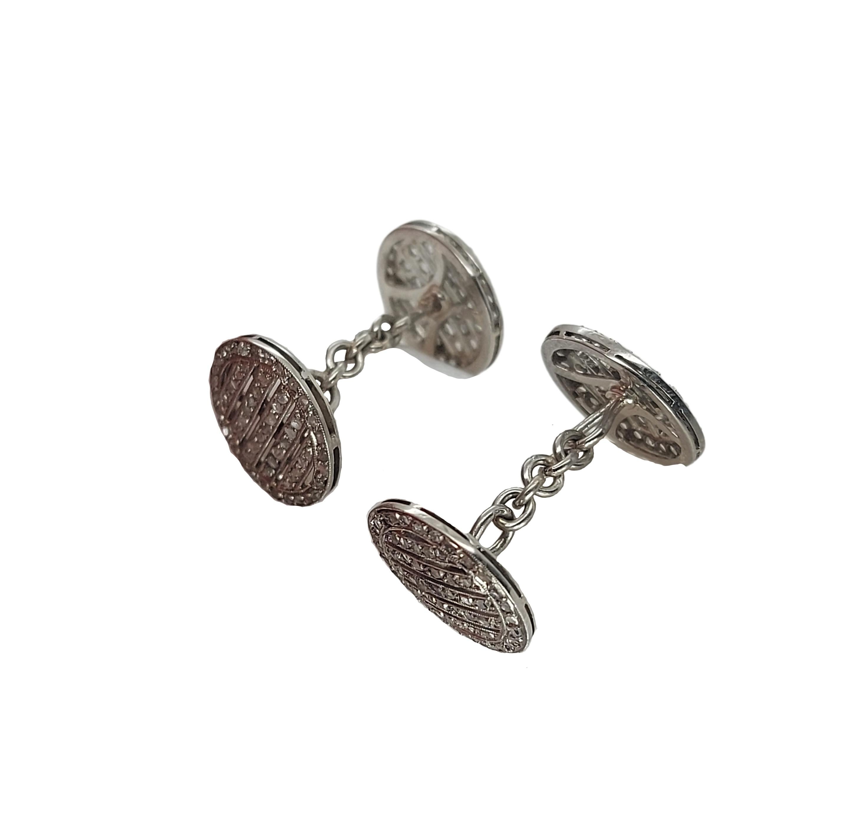 Manschettenknöpfe aus Platin mit Diamanten im Rosenschliff im Angebot 2