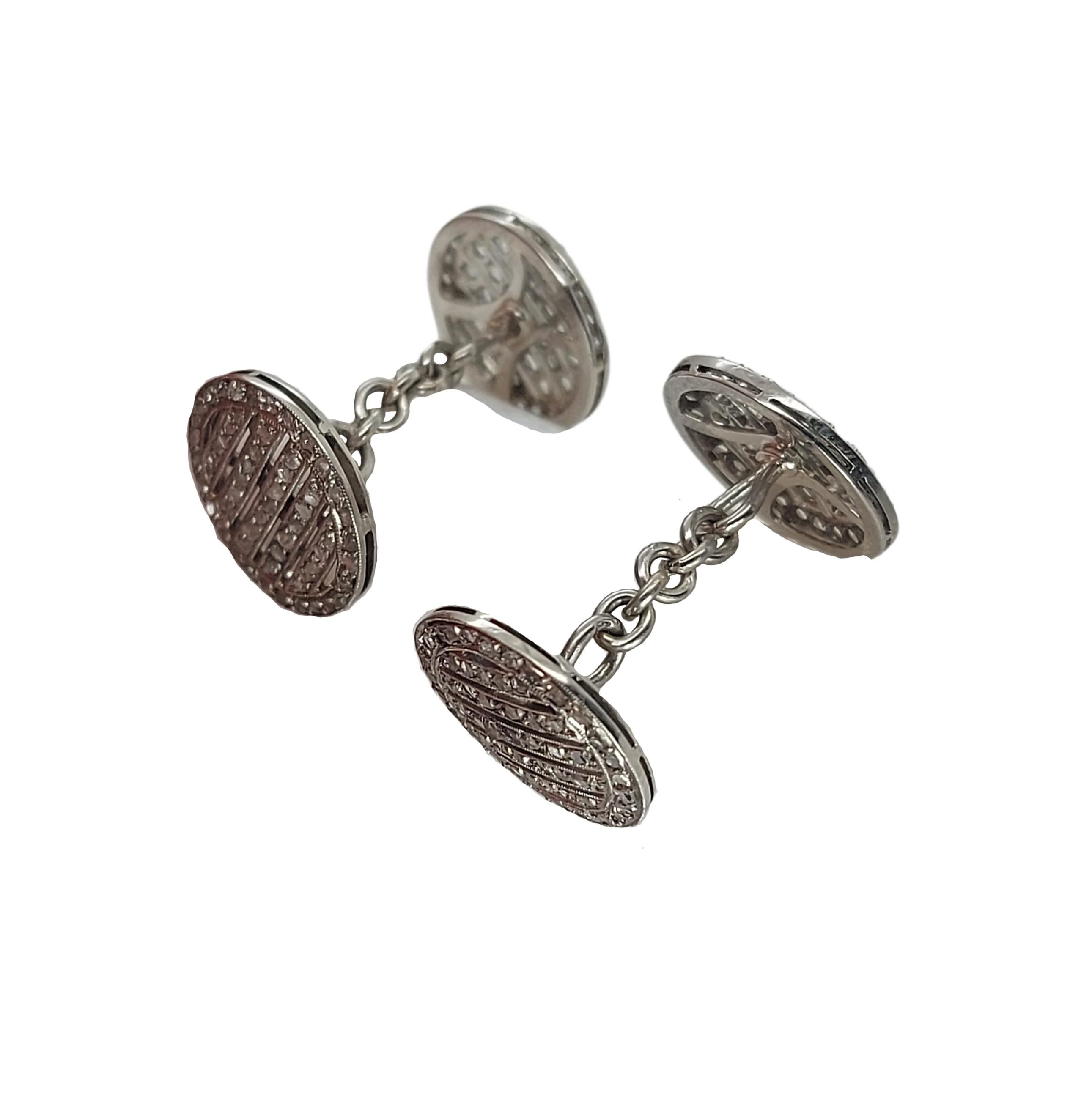 Manschettenknöpfe aus Platin mit Diamanten im Rosenschliff im Angebot 3