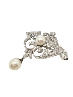 Platinum, Cultured Pearl and Diamond Pendant-Brooch