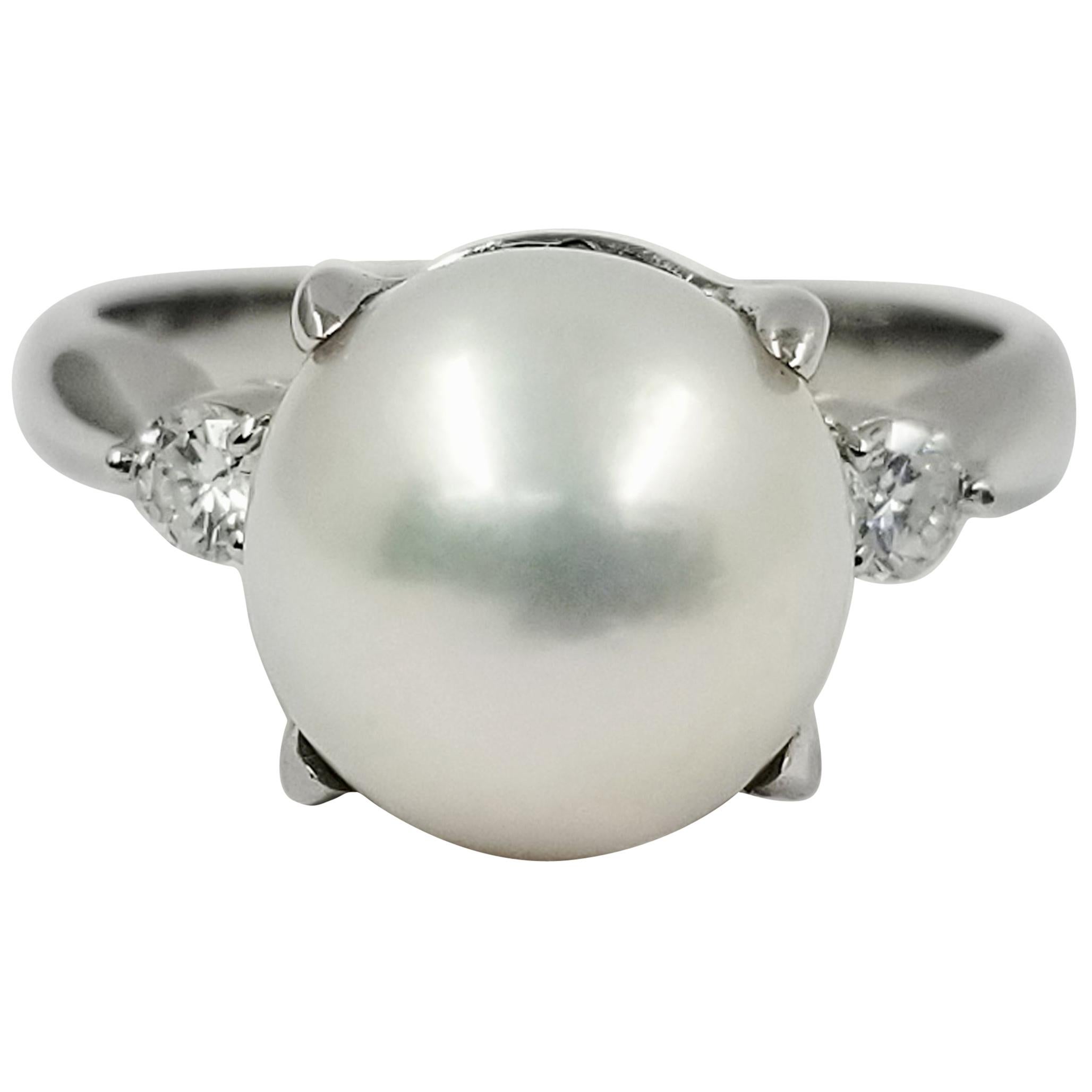 Platinum Cultured Pearl and Diamond Ring