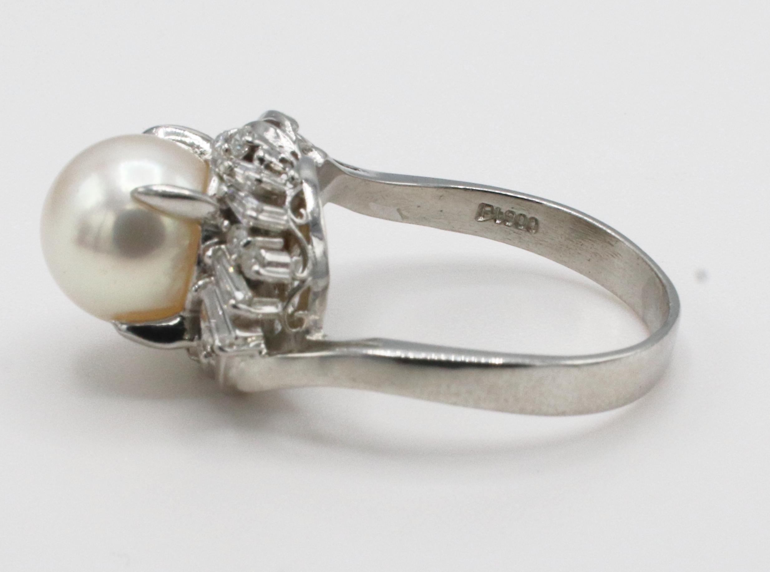 Women's or Men's Platinum Cultured Pearl & Natural Diamond Cocktail Ring