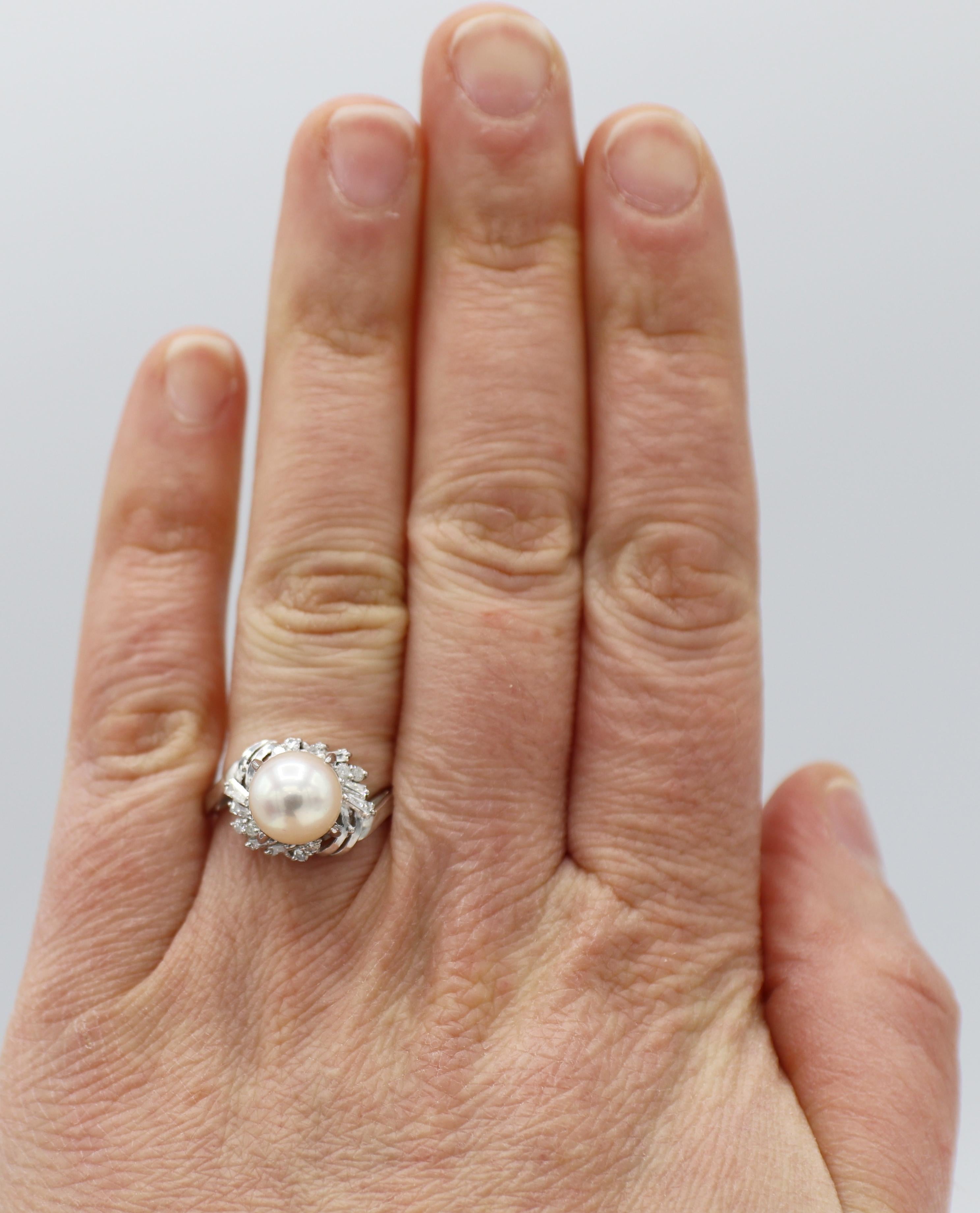 Platinum Cultured Pearl & Natural Diamond Cocktail Ring 1
