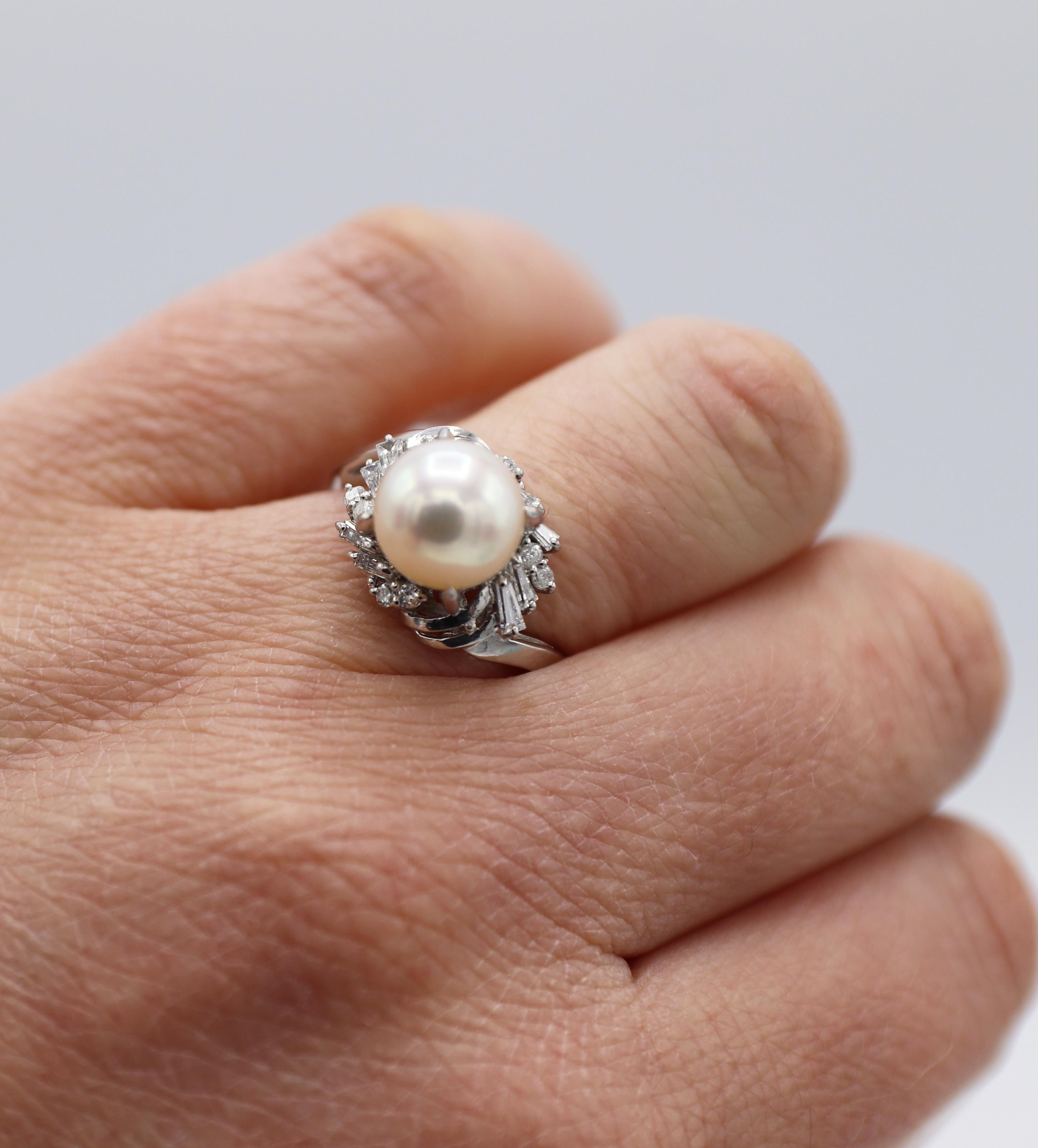 Platinum Cultured Pearl & Natural Diamond Cocktail Ring 2