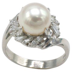 Platinum Cultured Pearl & Natural Diamond Cocktail Ring