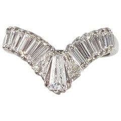 Platinum Curved Baguette Diamond Band