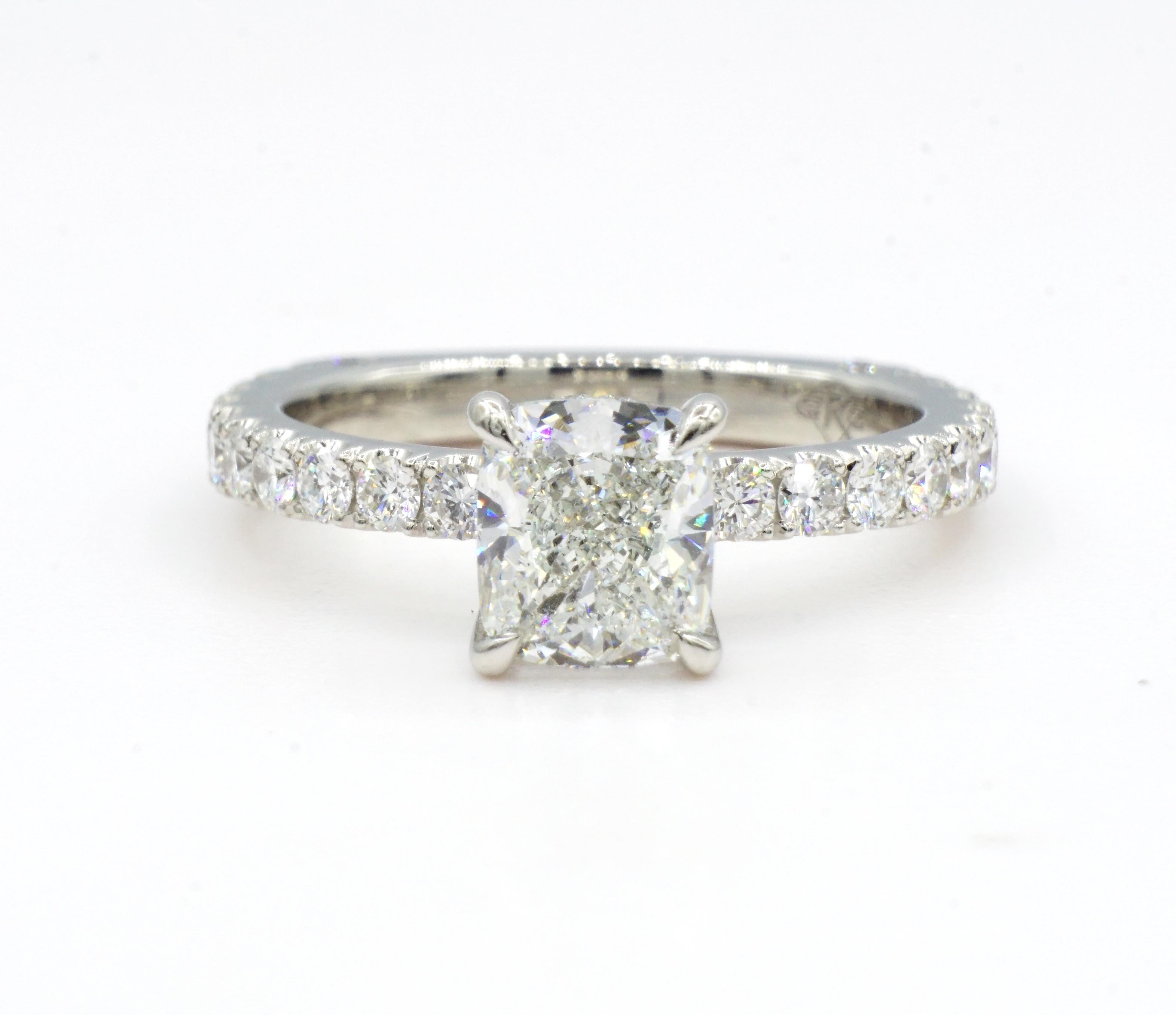 Platinum Cushion 1.51ct Diamond Engagement Ring GIA Cert G SI2, size 6.25  In New Condition For Sale In Rancho Santa Fe, CA
