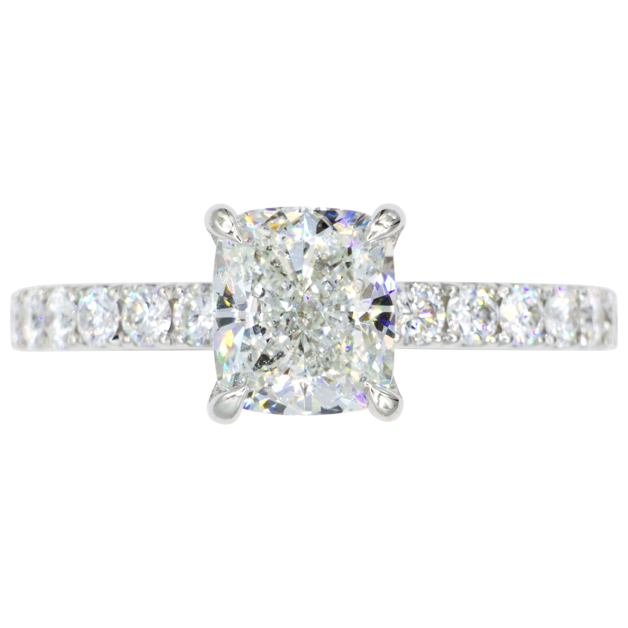 Bague de fiançailles en platine avec diamant taille coussin 1,51 carat certifié GIA, G SI2, taille 6,25 