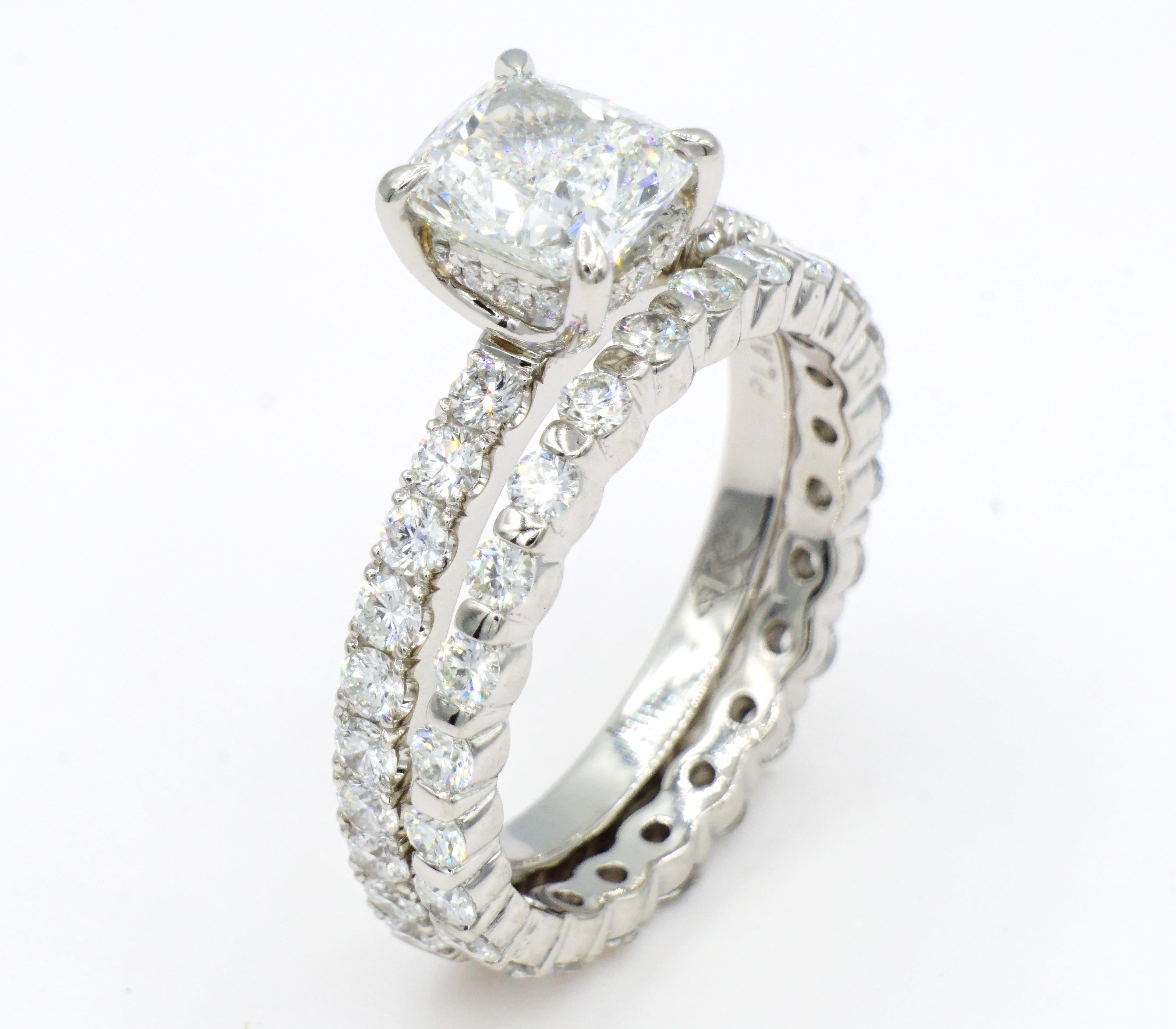 Women's Platinum Cushion 1.51ct Diamond Engagement Ring GIA Cert G SI2, size 6.25 - NEW