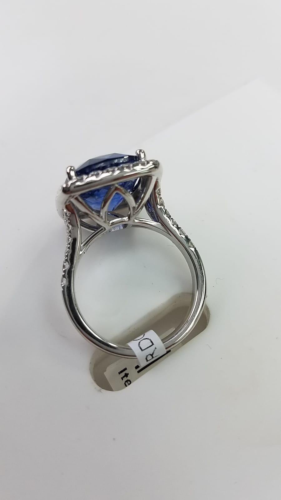 Platinum Cushion Cut 11.06 Carat Blue Sapphire & Diamond Ring #17408(GIA CERT.) In New Condition For Sale In Great Neck, NY