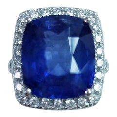 Platinum Cushion Cut 11.06 Carat Blue Sapphire 
Diamond Ring #17408(GIA CERT.)