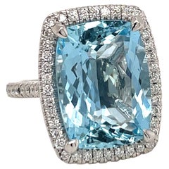 Platin Cushion Cut Aquamarin Diamant Halo Cocktail-Ring 11,38 Karat