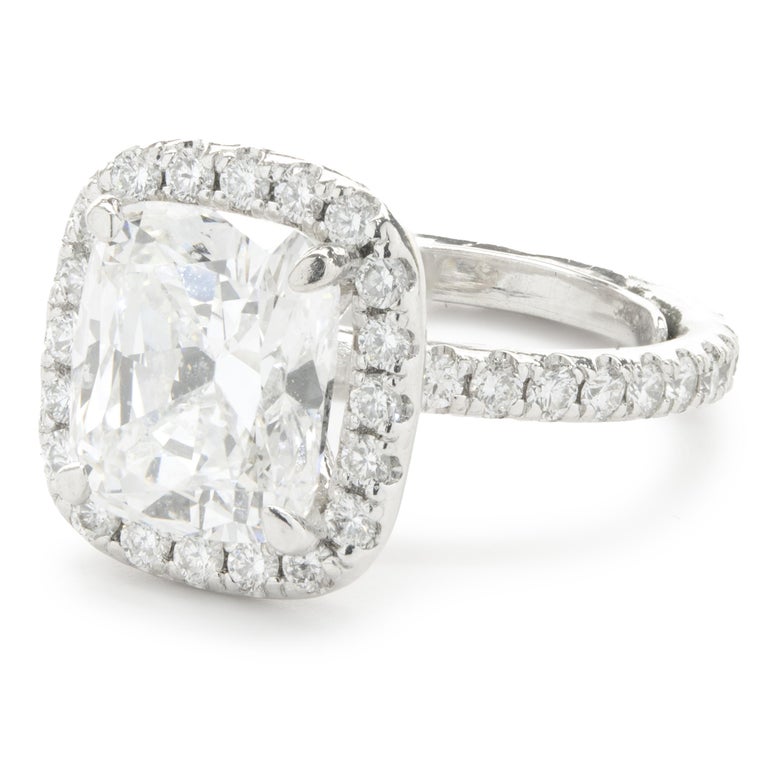 Platinum Cushion Cut Diamond Engagement Ring For Sale at 1stDibs