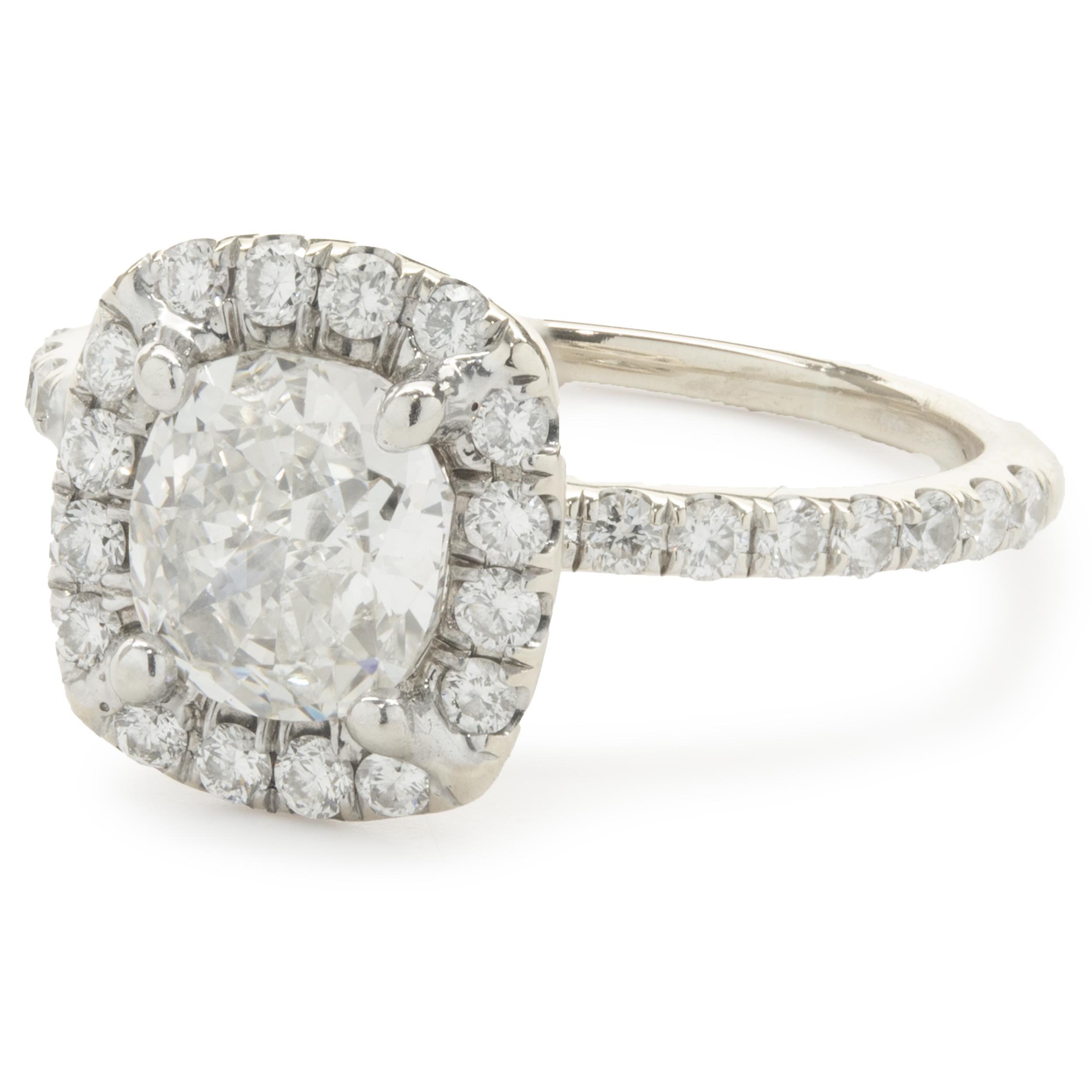 Platinum Cushion Cut Diamond Engagement Ring In Excellent Condition For Sale In Scottsdale, AZ