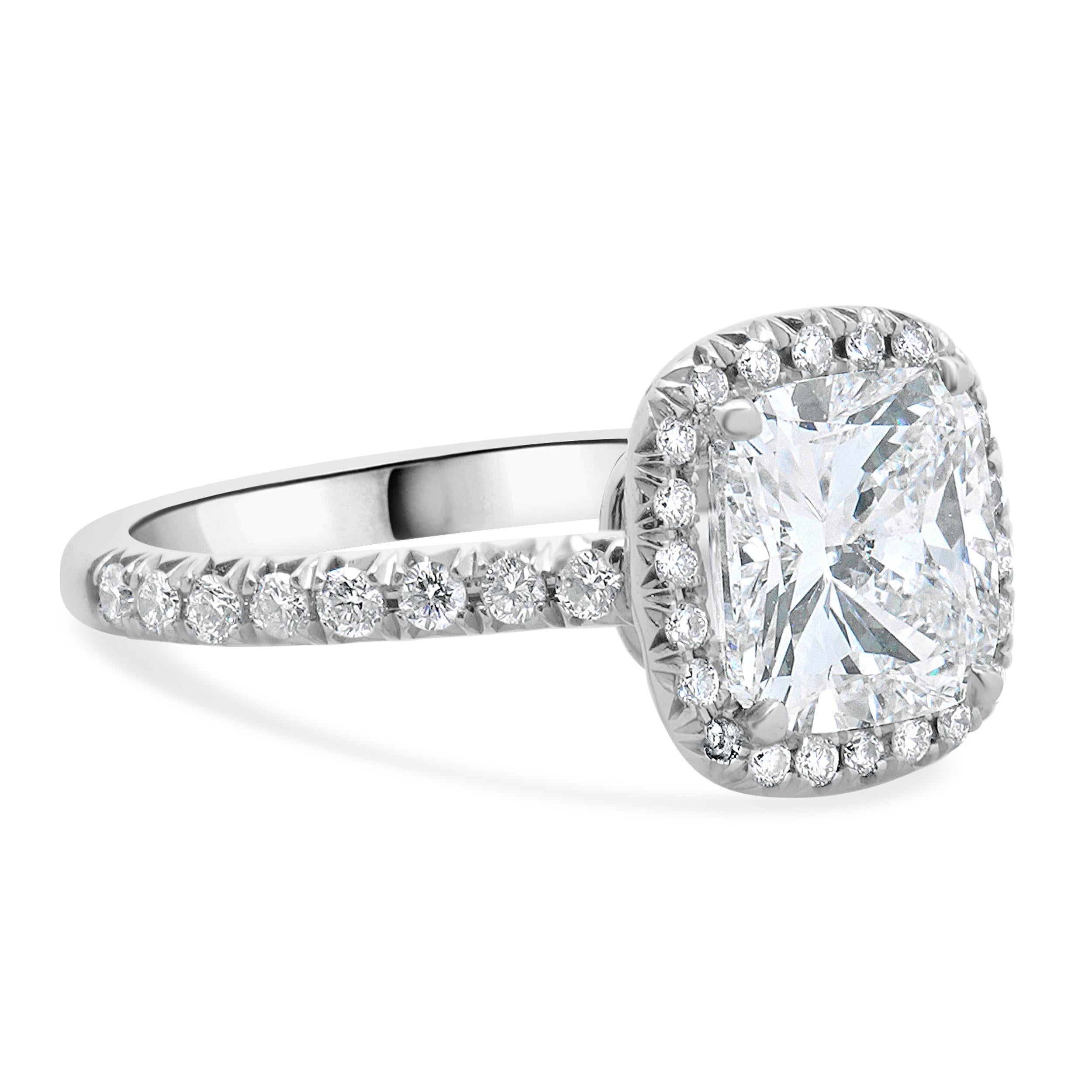 Women's Platinum Cushion Cut Diamond Engagement Ring For Sale