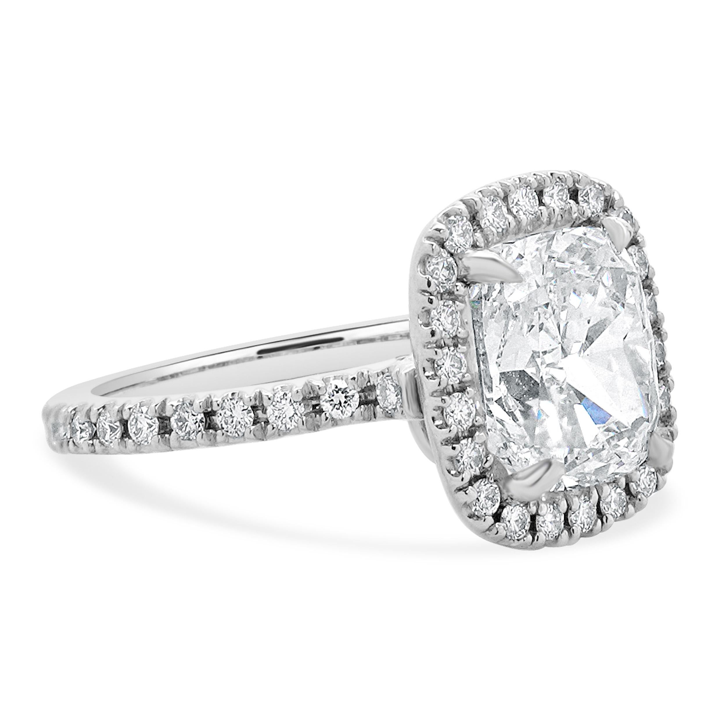 Women's Platinum Cushion Cut Diamond Engagement Ring For Sale