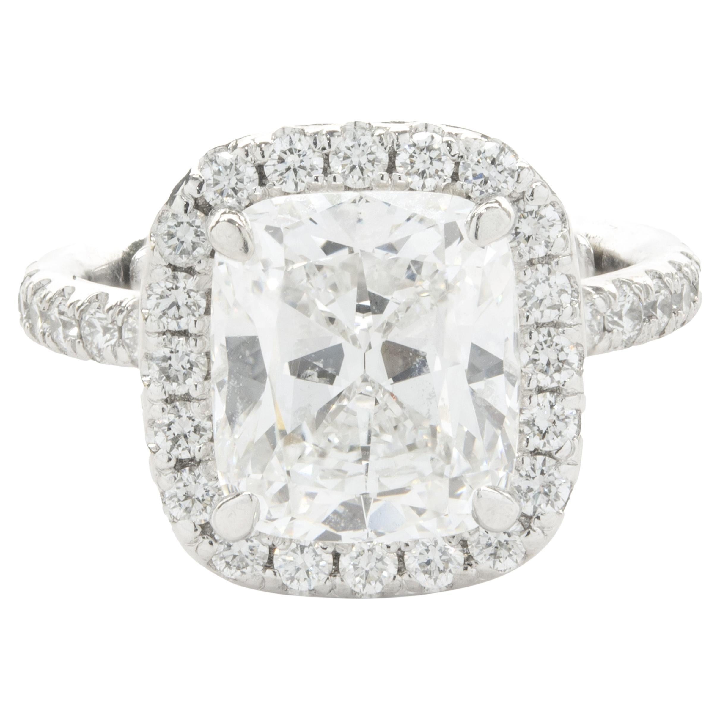 Platinum Cushion Cut Diamond Engagement Ring For Sale