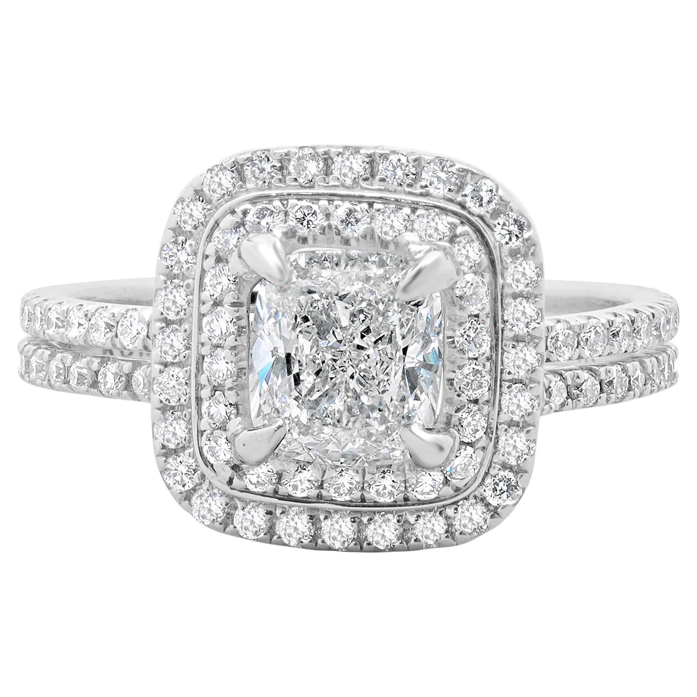 14k White Gold and Platinum Cushion Cut Diamond Engagement Ring