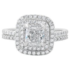 Anello di fidanzamento con diamante taglio cuscino in oro bianco 14k e platino