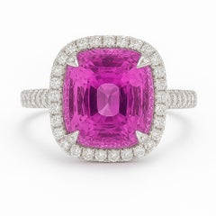 Platinum Cushion-Cut Pink Sapphire & Diamond Halo Ring – GIA Certified