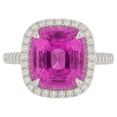 Platinum Cushion-Cut Pink Sapphire & Diamond Halo Ring – GIA Certified