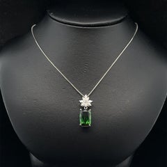 Platinum Cushion Green Tourmaline Marquise Diamond Spray Bail Pendant Necklace