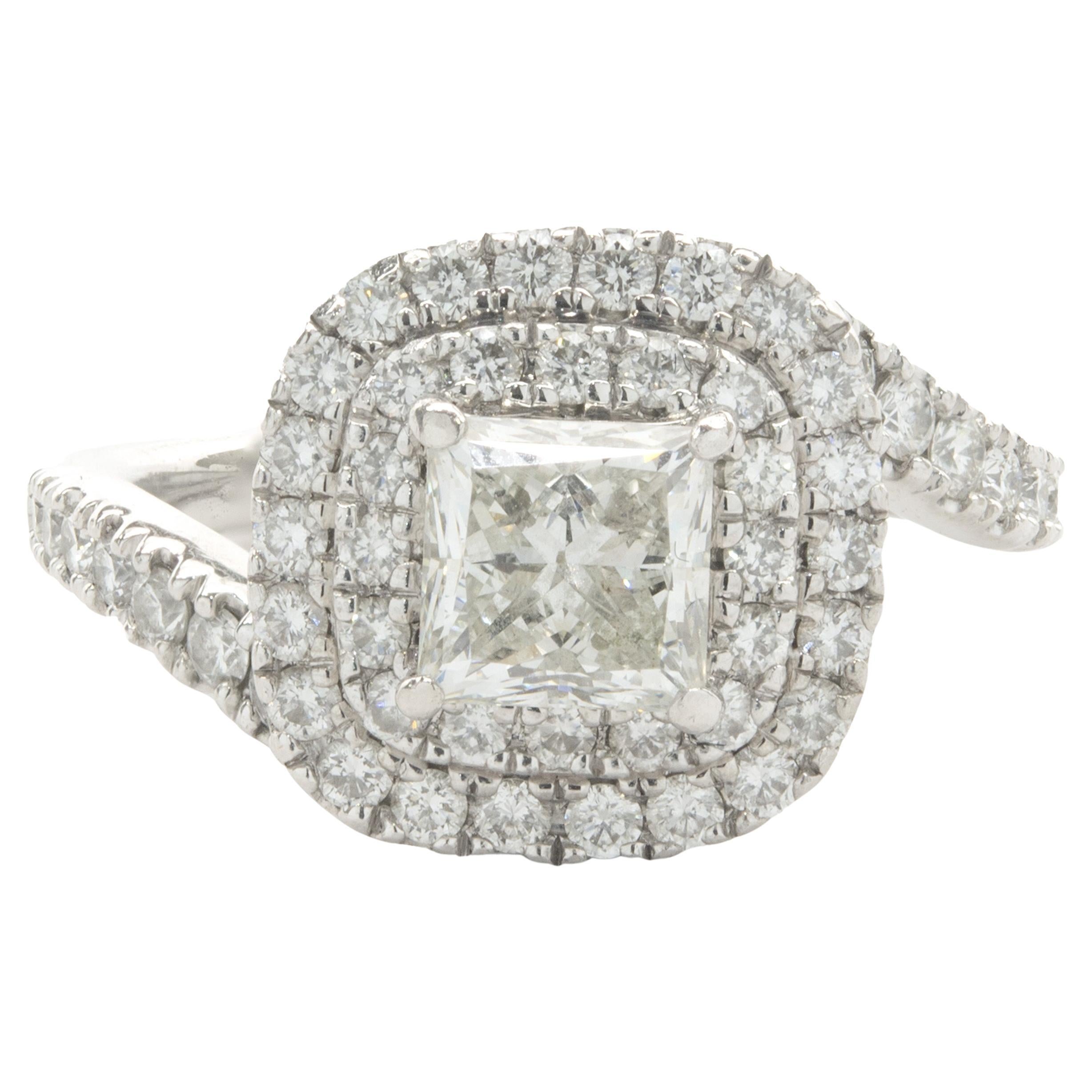 Platinum Custom Designed Princess Cut Diamond Engagement Ring For Sale